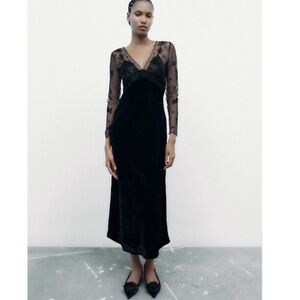 Zara velvet and lace midi dress